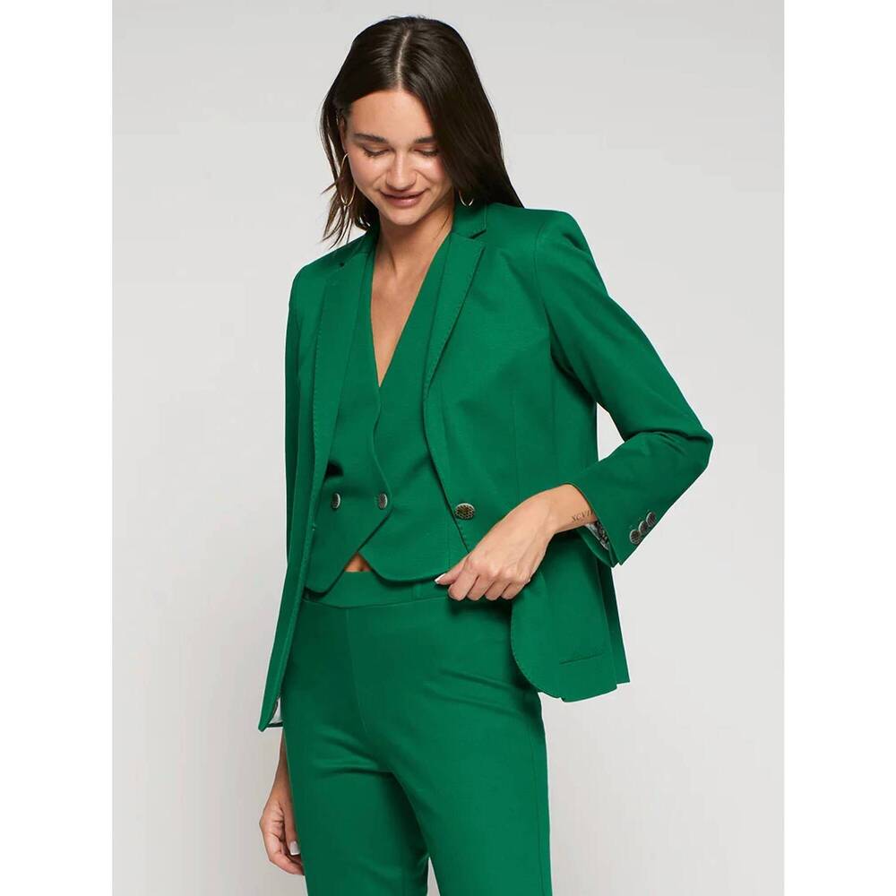 NEW VILAGALLO women's long sleeves lapel jacket in green crepe